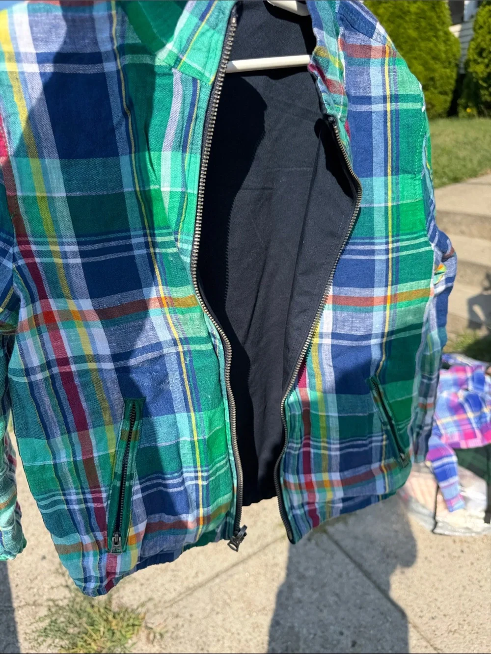 Ralph Lauren Navy Jean-Style Jacket with Green & Blue Plaid Lining